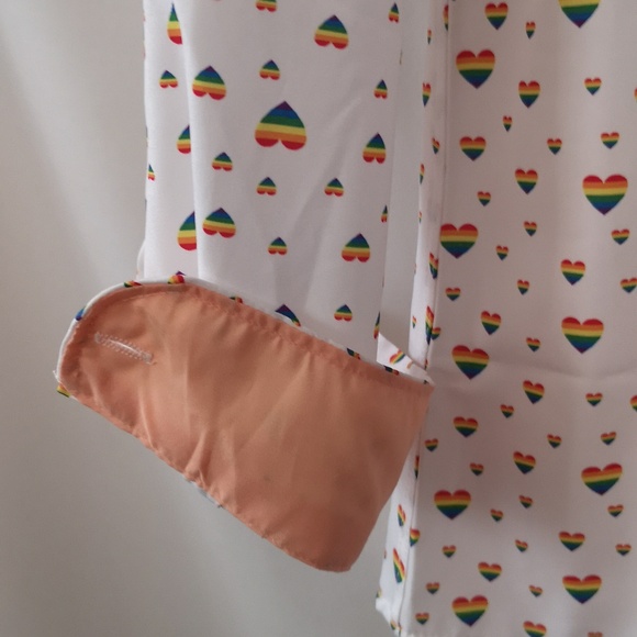 Tom Baine Mens All-over Rainbow Hearts Button Down Slim Fit Medium Neck 15-15.5 - Picture 5 of 7